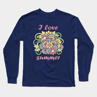 Summer composition doodle flowers Long Sleeve T-Shirt